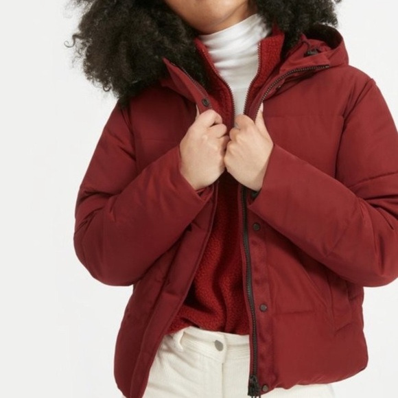Everlane Renew Hooded Puffer Jacket SZ XS Burgundy Red